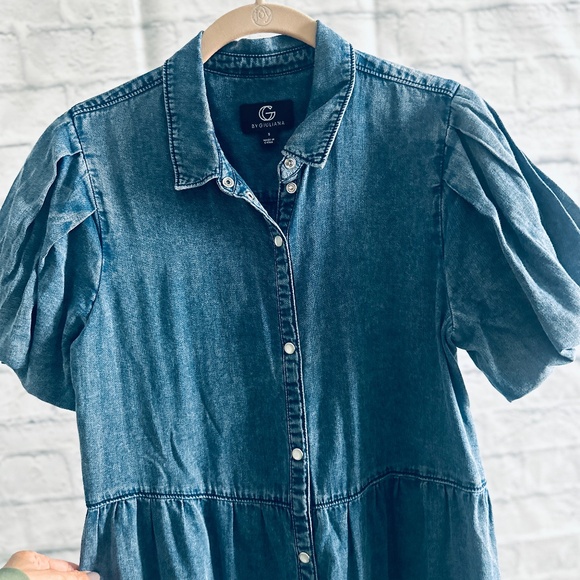 G by Giuliana Denim Button Front Puff Sleeve Tiered Dress - Picture 4 of 10